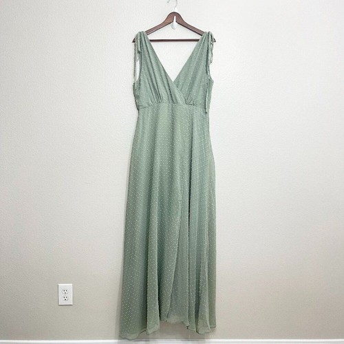 Robe maxi Lulus Romantic Possibilities Swiss Dot taille XL femme vert sauge