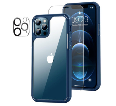 Amizee Case for iPhone 12 Pro Max Thin with Camera and Screen Protector Blue