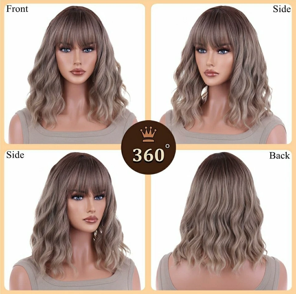 Peluca Browm Bob Pelucas Gorra Clásica Peluca para Mujer - Iced Mocha R Foto 3 de 4