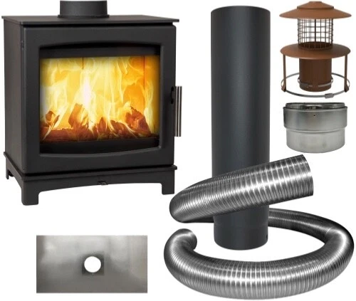 Small FlickrFLAME 4.9Kw Woodburner Wood Burning Stove u0026 10m Liner Install  Kit | eBay