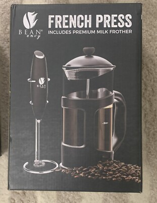 Bean Envy French Press Coffee Maker and Milk Frother Set - 34 oz Glass Carafe