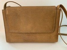 Vintage Sharif USA Snakeskin Embossed Leather Handbag Light Brown