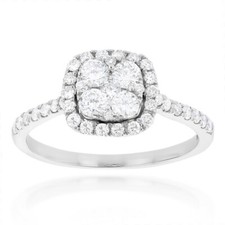 3Ct Round Cut Simulated Diamond Accent Cluster Halo Ring 14K White Gold Plated