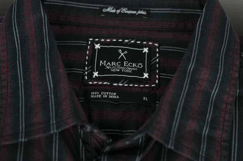 Marc Echo Men's Black Red & Gray Striped Cotton Casual Shirt XL XLarge - Image 2 of 4