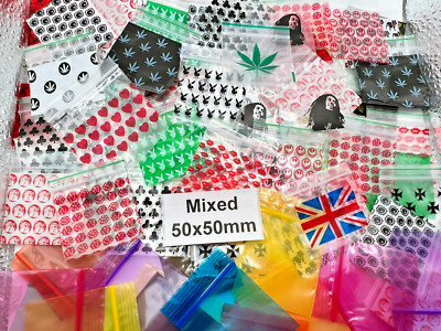 100 NEUE Mix 50 x 50 mm kleine Plastiktüten Baggies Beutel Griffverschlussbeutel 5 x 5 cm UK