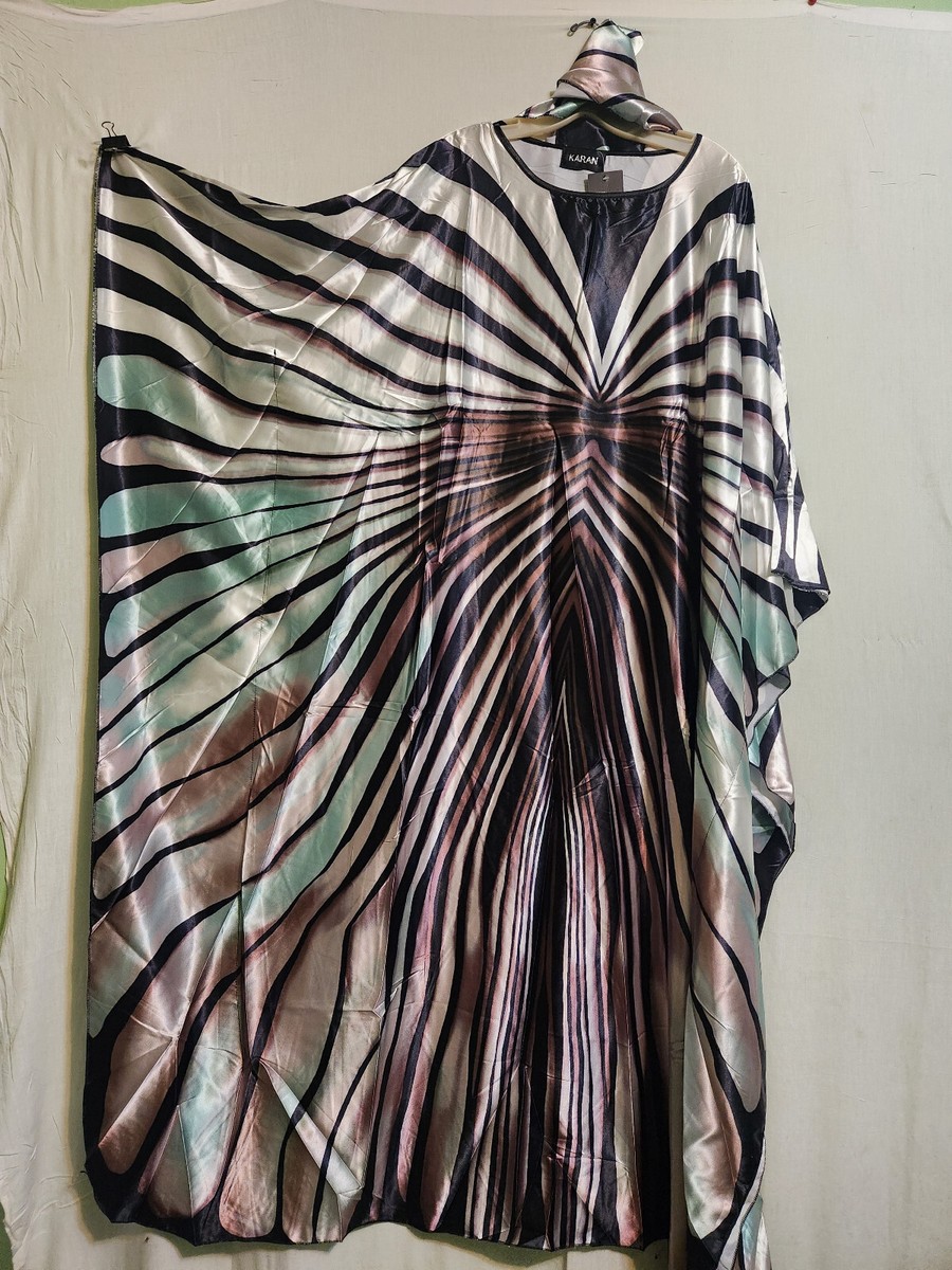 African Women Kaftan Caftan Long Dress Gown Zebra Print With Scarf Free  Size | eBay