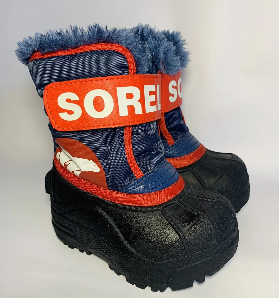 Botas impermeables de invierno Sorel Commander para niños pequeños talla 5 negras azules rojas nieve usadas en excelente estado Foto 3 de 4