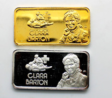 1974 Clara Barton American Red Cross Nurse 2 x 1oz 999 Silver Bars Hamilton Mint