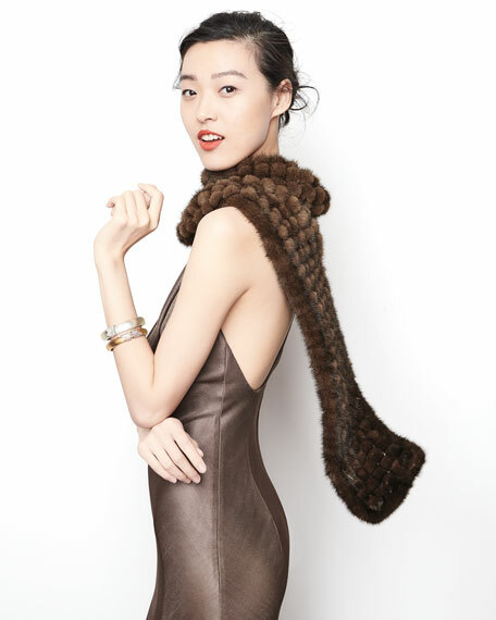 Kelli Kouri Grid Knit Brown Mink-Fur Scarf L22930 | eBay