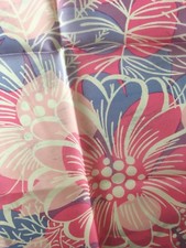 MOD FLORAL Vintage 1970's PINK  LAVENDER Silky Acetate LONG SCARF Japan 27 x 27