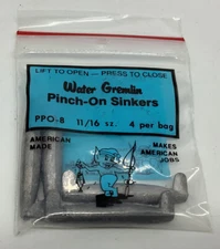 Water Gremlin Pinch-On Sinkers PPO-8 11/16 Sz 4 Per bag Box Of 12  48 Total Pc