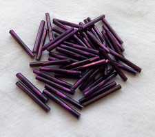 Czech, 20mm 3/4" DARK PLUMB TWIST GLASS TUBE BUGLE BEADS Approx. 200 beads