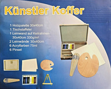 Künstler Koffer mit Holzpalette,Tischstaffelei, Leinwand auf Keilrahmen, Farben