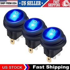 3x Blue Led Light Dc 12v 20a Car Auto Boat Round Rocker Waterproof Toggle Switch