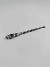 Antique Sterling Silver w/Gold Wash Button Hook, Purple Faceted Embellishment