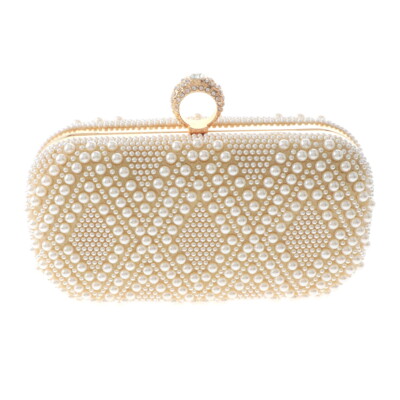 Gold Tone Metal Hardware Frame Synthetic Pearl Clutch Evening Bag BZY227-IVY