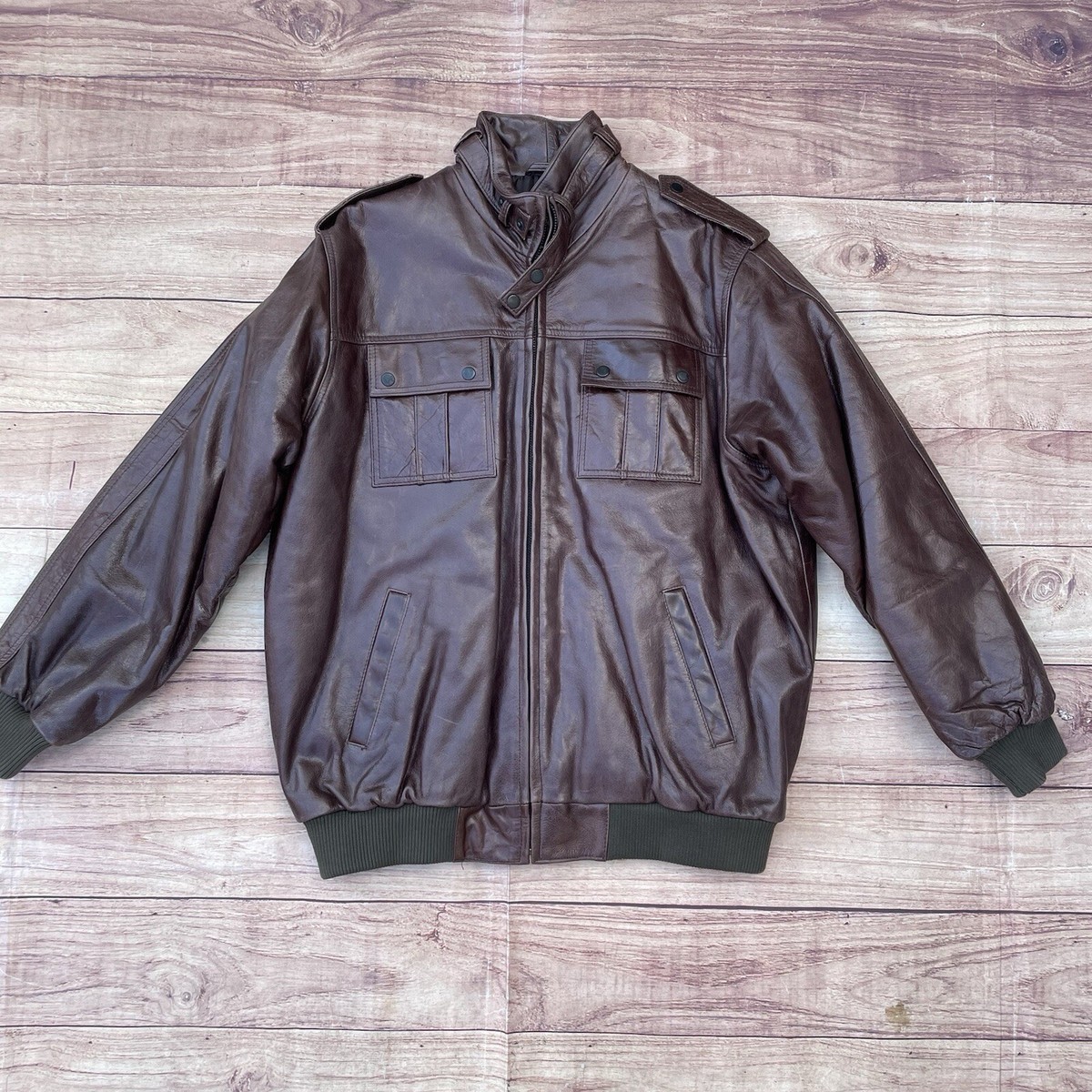 Vintage Giovanni Genuine Leather Brown Bomber Jacket NEW size 2XL