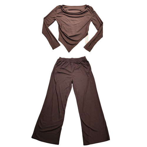 MICAS Basic Off Shoulder Long Sleeve Top and Flare Leg Long Pants Lounge Set XL