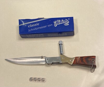 Jul. Herbertz Folding Pocketknife with Flashlight Wood Rifle Handle Germany NEW!