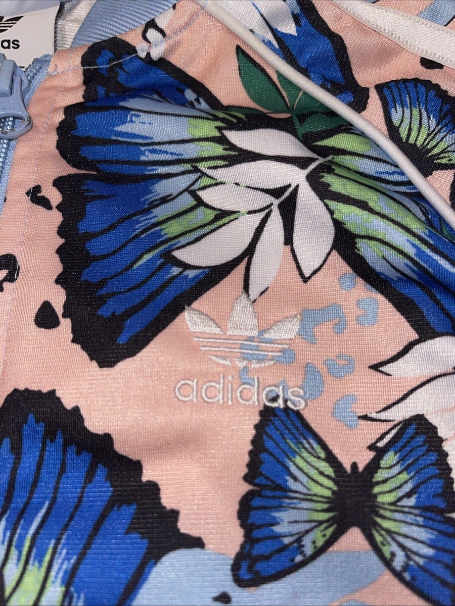 Adidas pink light blue pastel floral butterfly full zip jacket Adidas pink light blue pastel floral butterfly full zip jacket