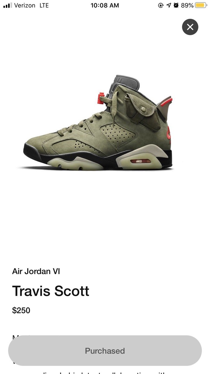 Nike x Travis Scott Air Jordan 6 Cactus Jack Size 10 Olive Nike x Travis Scott Air Jordan 6 Cactus Jack Size 10 Olive