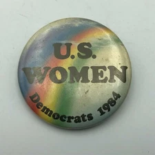 US Women Democrats Pinback Rainbow Button Pin Badge Political 1984 Vintage