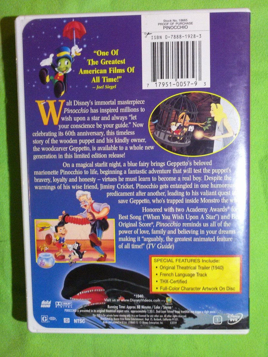 Pinocchio (DVD, 1940) Disney Limited Issue LN Region 1