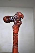 Hand Carved Lion Head Wooden Walking Stick Cane Strong Ergonomic Handle