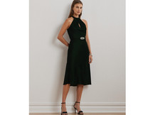 Lauren Ralph Lauren Velvet Halter Dress Green Size 12 (Missing Belt)