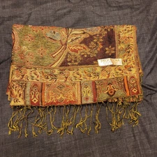 Pashmina Red Brown Paisley Scarf Shawl Fringed Festival Soft 70" by 27"