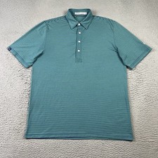Criquet Polo Shirt Mens Medium Green Blue Striped Stretch Golf Activewear