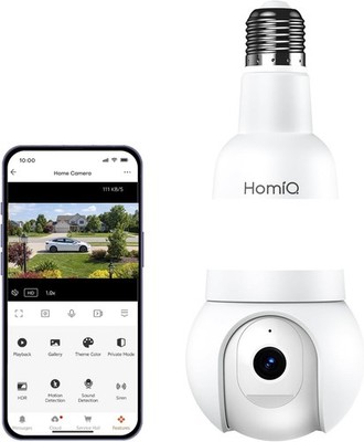 Überwachungskamera Funk Innen Außen, 5MP 3K PTZ 350°, Dual-Band WiFi 6, E27