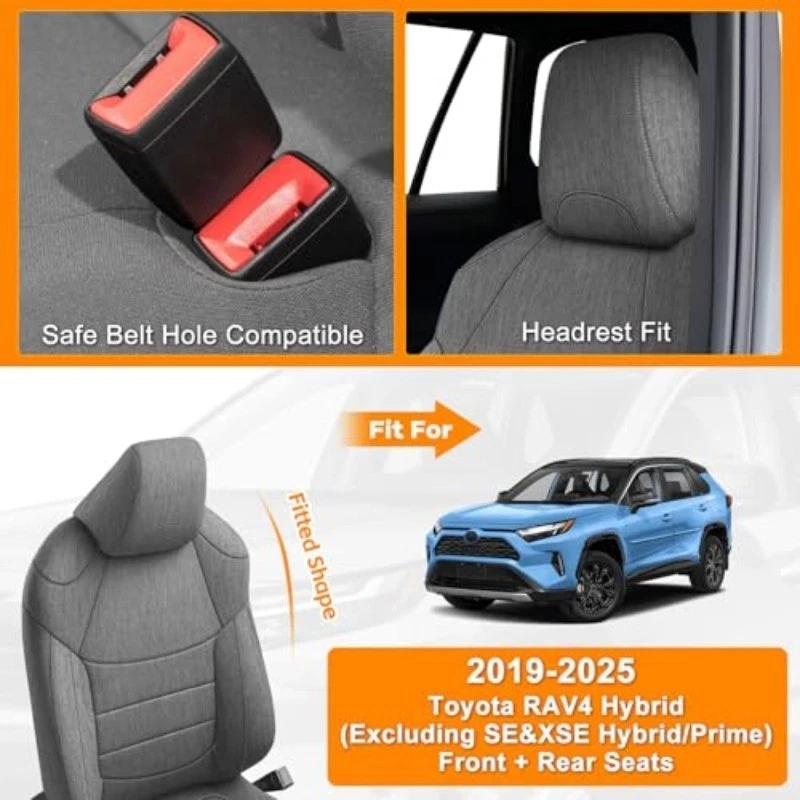 Fundas de asiento delanteras y traseras compatibles con Toyota Rav4 Hybrid 2019-2025 (excluidas Foto 3 de 4