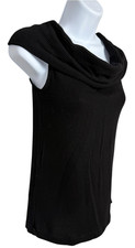 Three Dots Womens M Black Draped Cowl Neck On/Off Shoulder Knit Top Made in USA