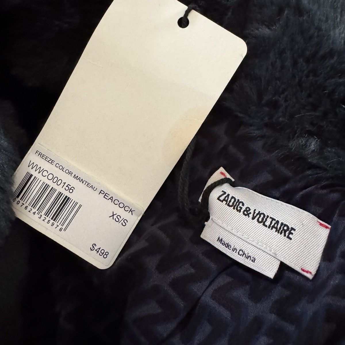 Zadig & Voltaire Faux Fur Biker Jacket Peacock Green XS S NWT Coat