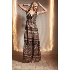 Calypso St. Barth Silk Sequin Embroidered Maxi Dress Long Brown Small Boho
