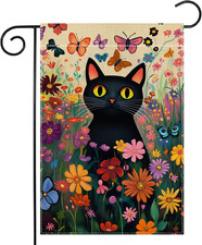 Spring Cat Garden Flag 12X18 Inch Double Sided Summer Butterfly Colorful Floral