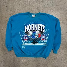 Vintage 90s Charlotte Hornets Sweatshirt Logo 7 Hugo Hornet Teal Blue Mens Large