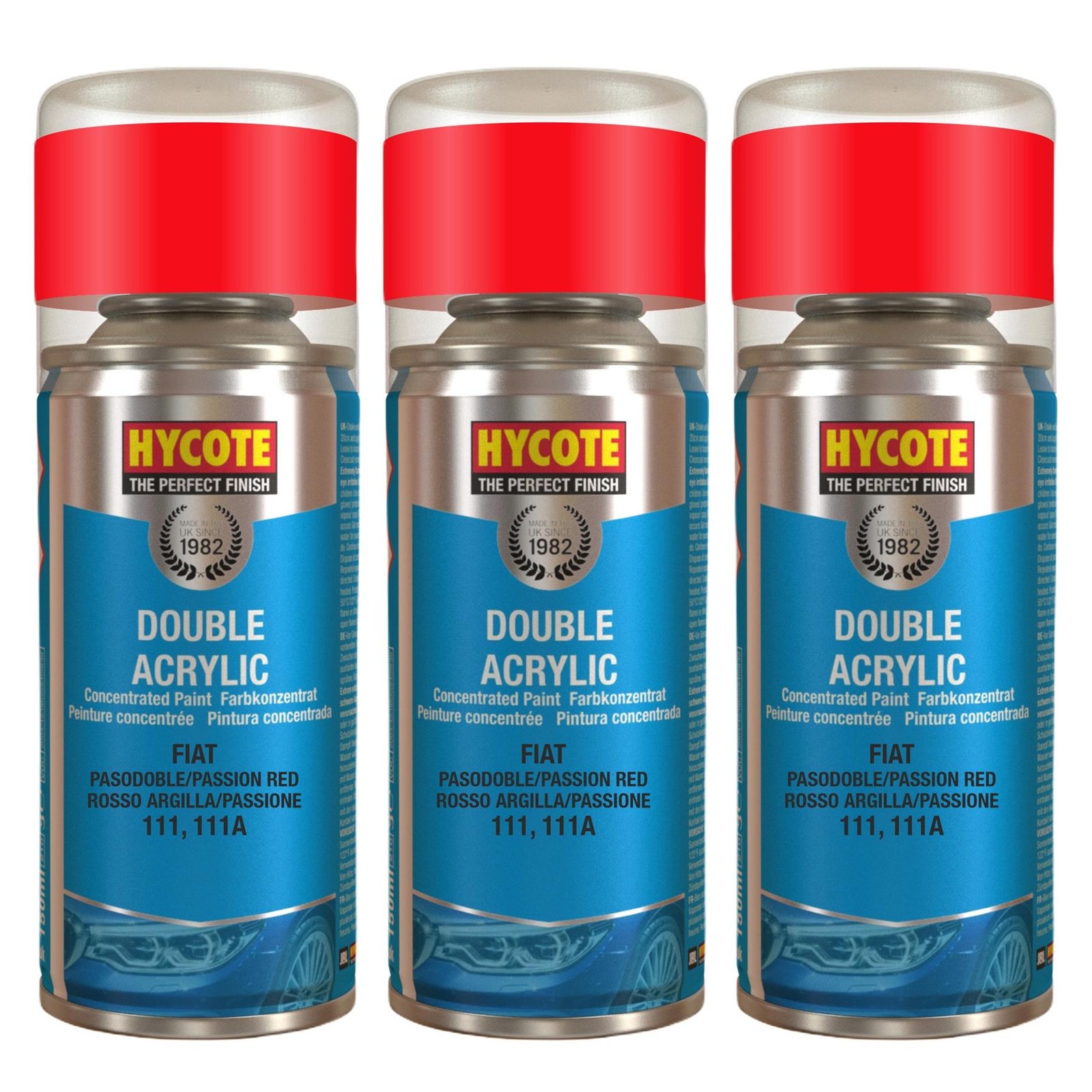 Hycote Colour Spray Paint XDFT725 Fiat Pasodoble/Passion Red 150ml x3