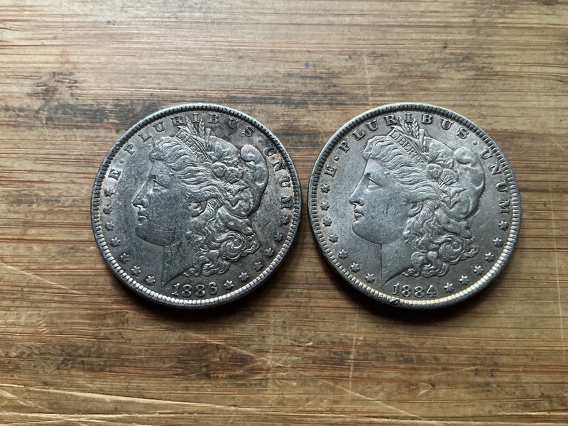 US Morgan Silver Dollars 2 coins circulated details Pre 1904 Lot F1