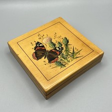 Zauberhafte Antike Holz Dose Handarbeit Admiral Schmetterling Distel Alt Antik