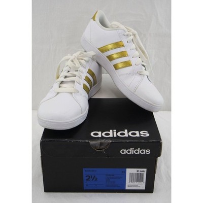 EUC Adidas Baseline K Sneakers | Kids Sz 2.5, White & Gold