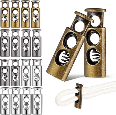 Double Hole Spring Loaded Cord Lock Buckle 18 Pcs Metal Spring Toggles for Backp