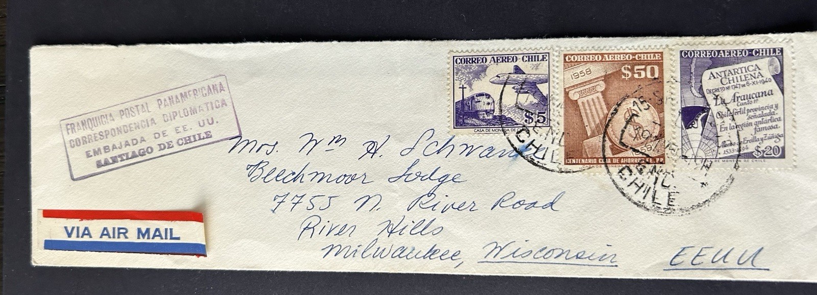 Chile / 1958 Diplomatic Mail To U.S.