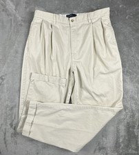 Vintage Polo Ralph Lauren Pants Mens 38x34 Khaki Chino Hammond Pleated Cuffed