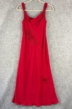 VTG Papell Y2K 90s Dress Womens 2P Red Floral Cowl Neck Vampy Goth Beaded Fairy