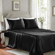 Satin Sheets Full Size - 4 Piece Black Bed Sh...