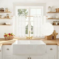 Sheer Linen Kitchen Window Curtains Over Sink, 36 Inch Length Ivory Cream Lig...