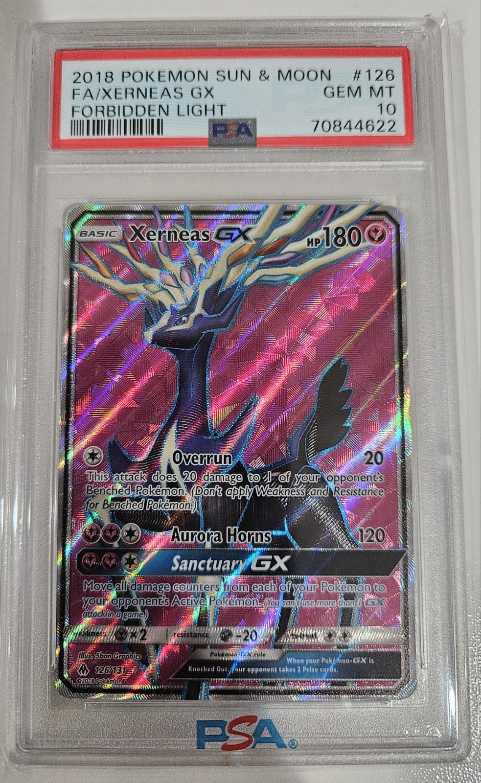 PSA 10 2018 POKEMON SUN & MOON FORBIDDEN LIGHT #126 XERNEAS GX FULL ART