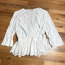 Express Womens S White Eyelet Embroidered V-N...